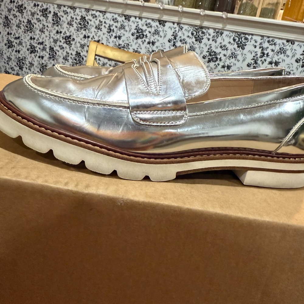 Stuart Weitzman Metallic Silver Loafers